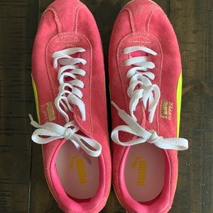 Puma size 8.5 athleisure pink and yellow sneakers